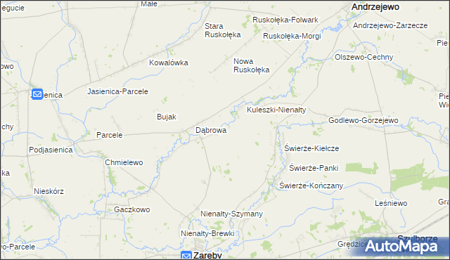 mapa Budziszewo gmina Zaręby Kościelne, Budziszewo gmina Zaręby Kościelne na mapie Targeo