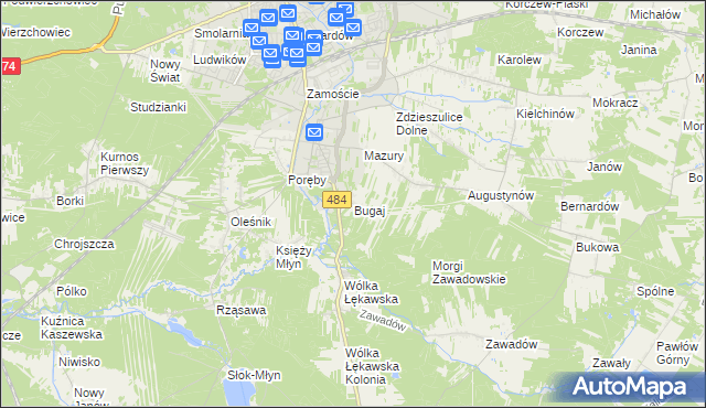 mapa Bugaj gmina Bełchatów, Bugaj gmina Bełchatów na mapie Targeo