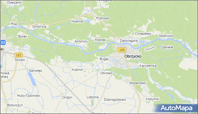 mapa Bugaj gmina Obrzycko, Bugaj gmina Obrzycko na mapie Targeo