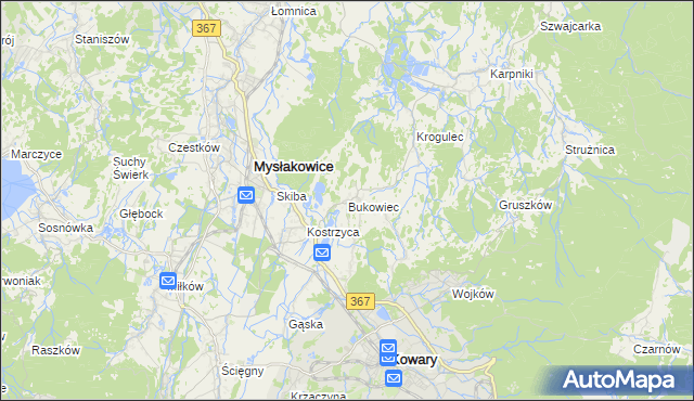 mapa Bukowiec gmina Mysłakowice, Bukowiec gmina Mysłakowice na mapie Targeo