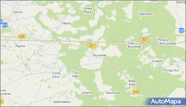 mapa Bukowiec gmina Nowy Tomyśl, Bukowiec gmina Nowy Tomyśl na mapie Targeo