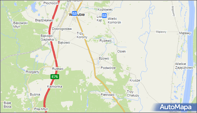 mapa Bzowo gmina Warlubie, Bzowo gmina Warlubie na mapie Targeo