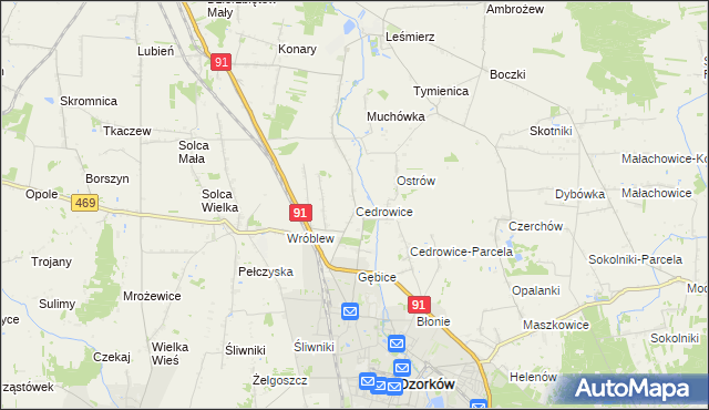 mapa Cedrowice, Cedrowice na mapie Targeo