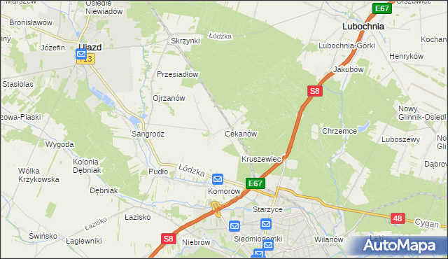 mapa Cekanów gmina Tomaszów Mazowiecki, Cekanów gmina Tomaszów Mazowiecki na mapie Targeo