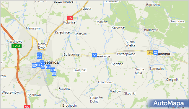 mapa Cerekwica gmina Trzebnica, Cerekwica gmina Trzebnica na mapie Targeo