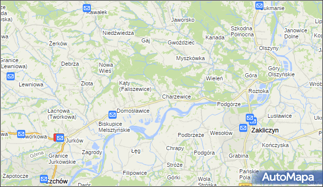 mapa Charzewice, Charzewice na mapie Targeo