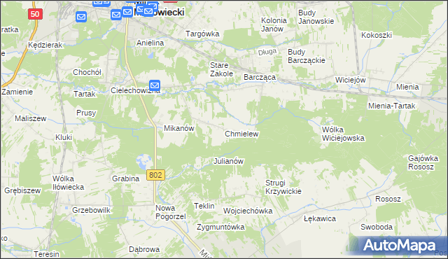 mapa Chmielew gmina Mińsk Mazowiecki, Chmielew gmina Mińsk Mazowiecki na mapie Targeo