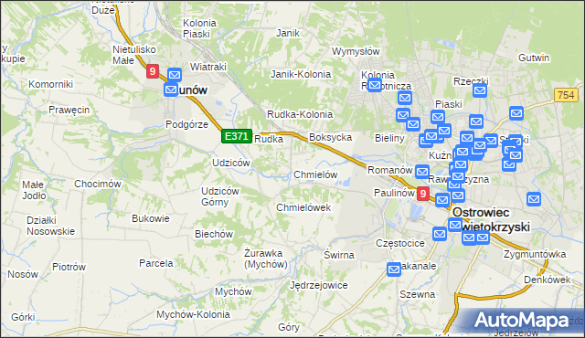 mapa Chmielów gmina Bodzechów, Chmielów gmina Bodzechów na mapie Targeo