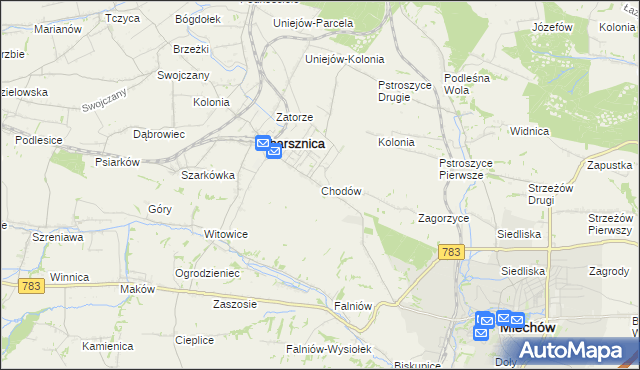 mapa Chodów gmina Charsznica, Chodów gmina Charsznica na mapie Targeo