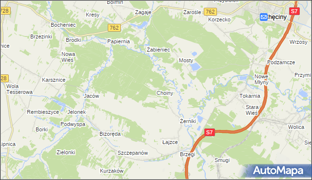 mapa Choiny gmina Sobków, Choiny gmina Sobków na mapie Targeo