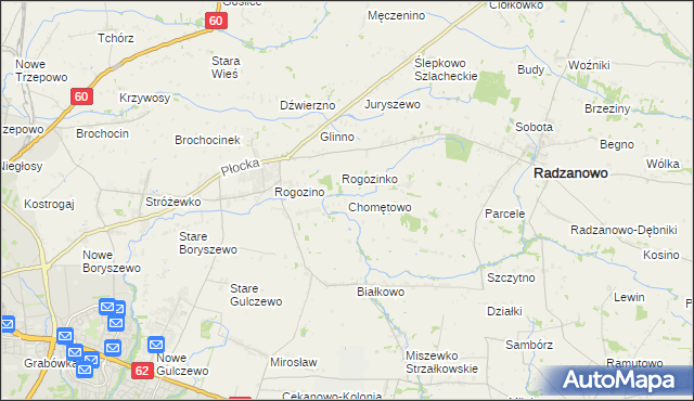 mapa Chomętowo gmina Radzanowo, Chomętowo gmina Radzanowo na mapie Targeo