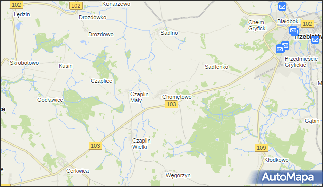 mapa Chomętowo gmina Trzebiatów, Chomętowo gmina Trzebiatów na mapie Targeo