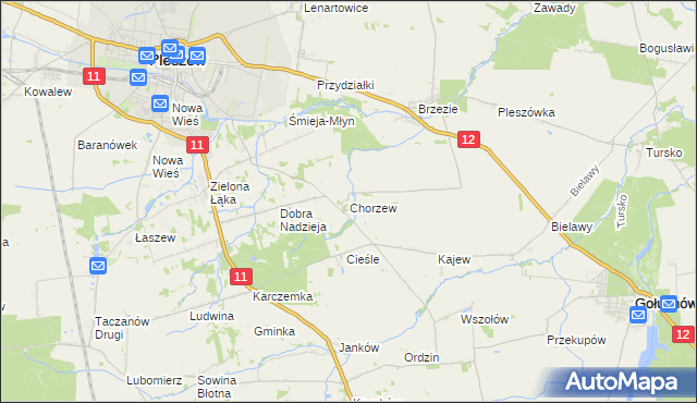 mapa Chorzew gmina Pleszew, Chorzew gmina Pleszew na mapie Targeo