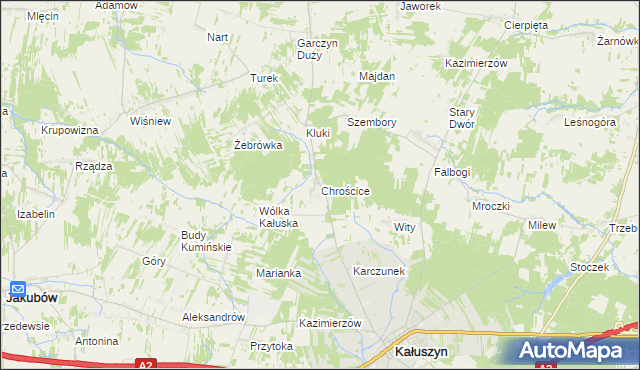 mapa Chrościce gmina Kałuszyn, Chrościce gmina Kałuszyn na mapie Targeo