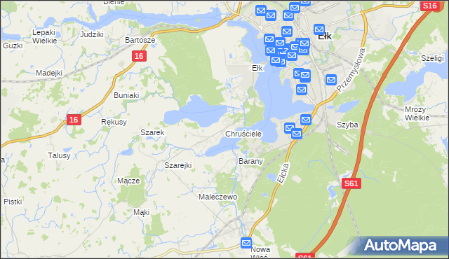 mapa Chruściele gmina Ełk, Chruściele gmina Ełk na mapie Targeo