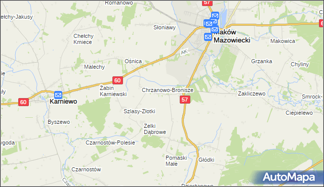 mapa Chrzanowo gmina Szelków, Chrzanowo gmina Szelków na mapie Targeo