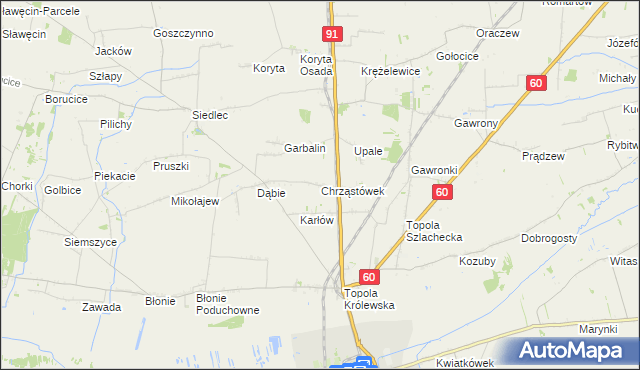 mapa Chrząstówek gmina Łęczyca, Chrząstówek gmina Łęczyca na mapie Targeo