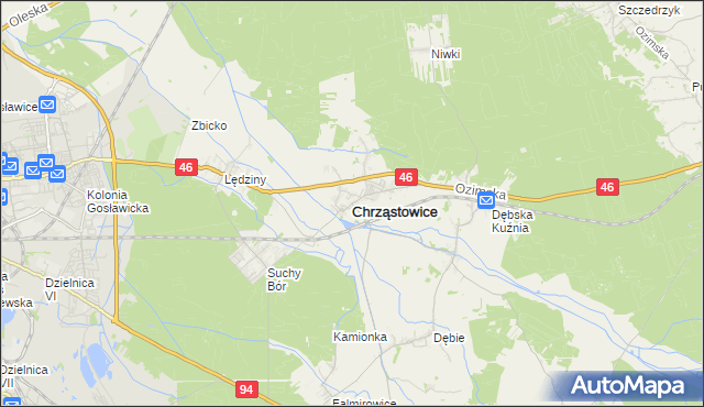 mapa Chrząstowice powiat opolski, Chrząstowice powiat opolski na mapie Targeo