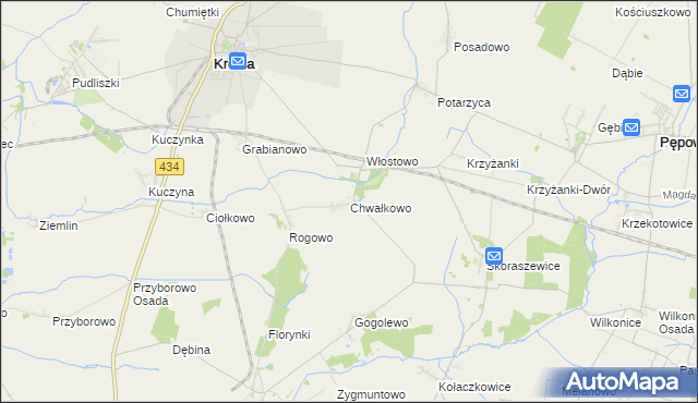 mapa Chwałkowo gmina Krobia, Chwałkowo gmina Krobia na mapie Targeo