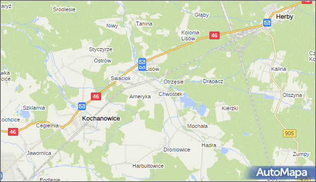 mapa Chwostek, Chwostek na mapie Targeo