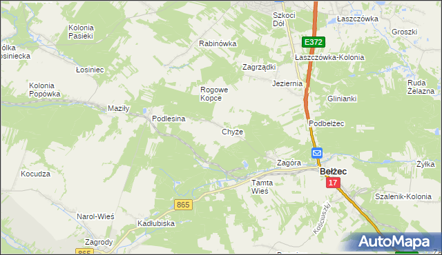 mapa Chyże gmina Bełżec, Chyże gmina Bełżec na mapie Targeo