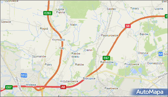 mapa Cienin gmina Wisznia Mała, Cienin gmina Wisznia Mała na mapie Targeo