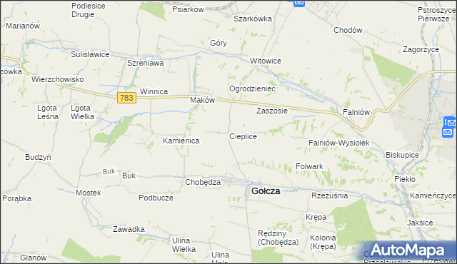 mapa Cieplice gmina Gołcza, Cieplice gmina Gołcza na mapie Targeo