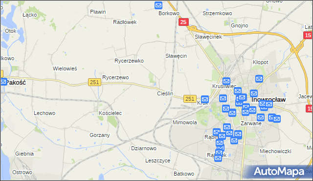 mapa Cieślin gmina Inowrocław, Cieślin gmina Inowrocław na mapie Targeo
