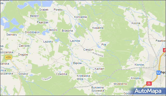 mapa Cieszyn gmina Sośnie, Cieszyn gmina Sośnie na mapie Targeo