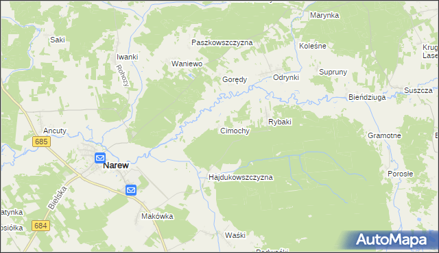 mapa Cimochy gmina Narew, Cimochy gmina Narew na mapie Targeo