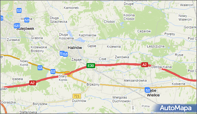 mapa Cisie gmina Halinów, Cisie gmina Halinów na mapie Targeo