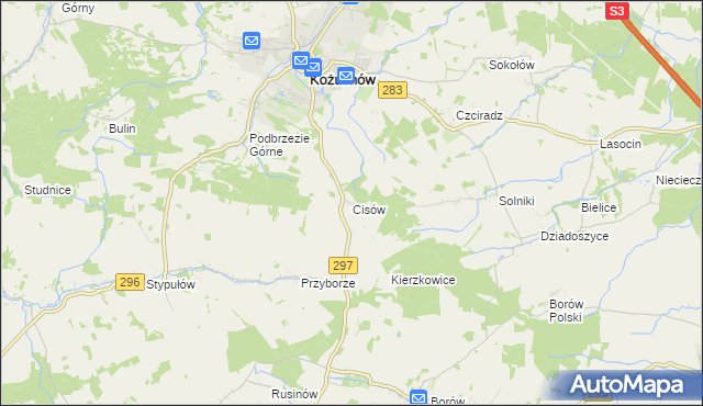 mapa Cisów gmina Kożuchów, Cisów gmina Kożuchów na mapie Targeo