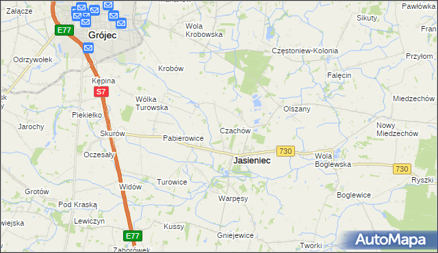 mapa Czachów gmina Jasieniec, Czachów gmina Jasieniec na mapie Targeo