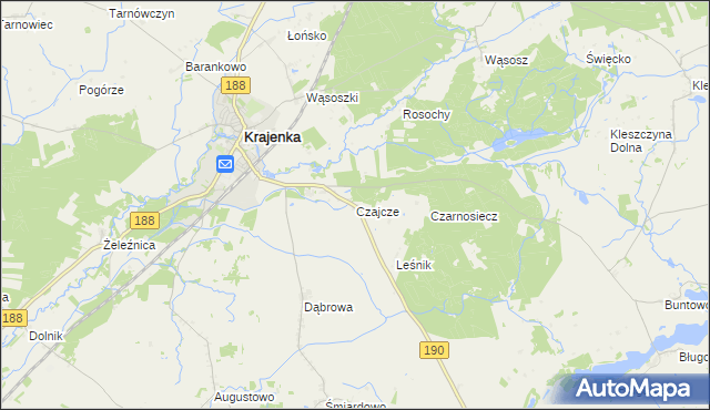mapa Czajcze gmina Krajenka, Czajcze gmina Krajenka na mapie Targeo