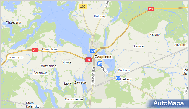 mapa Czaplinek powiat drawski, Czaplinek powiat drawski na mapie Targeo