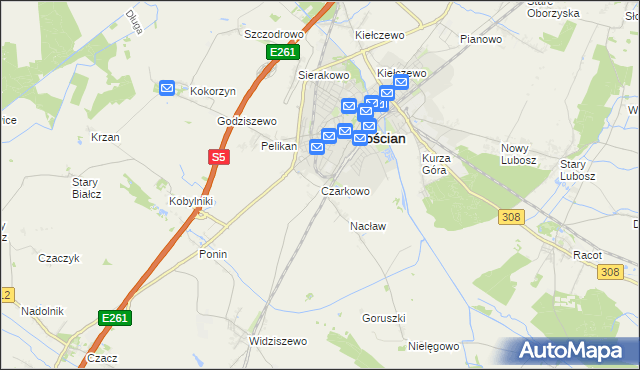 mapa Czarkowo gmina Kościan, Czarkowo gmina Kościan na mapie Targeo