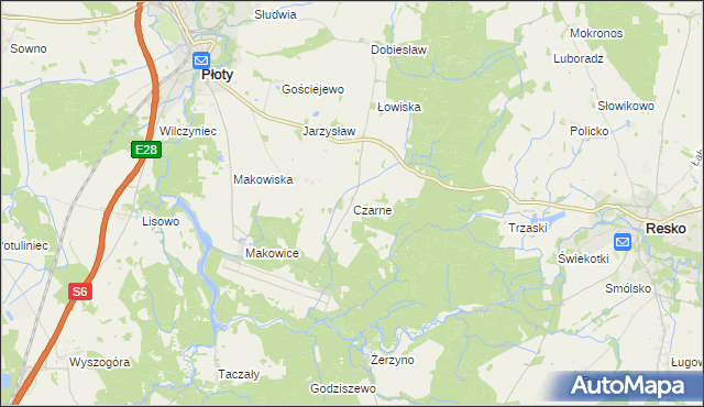 mapa Czarne gmina Płoty, Czarne gmina Płoty na mapie Targeo