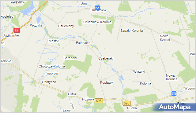 mapa Czeberaki gmina Stara Kornica, Czeberaki gmina Stara Kornica na mapie Targeo