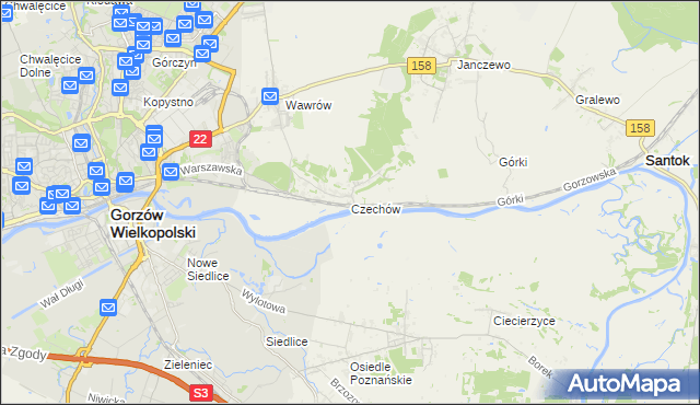 mapa Czechów gmina Santok, Czechów gmina Santok na mapie Targeo