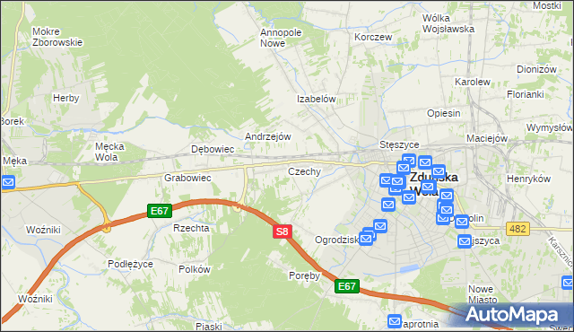 mapa Czechy gmina Zduńska Wola, Czechy gmina Zduńska Wola na mapie Targeo