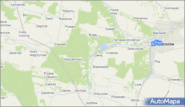 mapa Czekaj gmina Sędziszów, Czekaj gmina Sędziszów na mapie Targeo