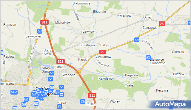 mapa Czekanów gmina Ostrów Wielkopolski, Czekanów gmina Ostrów Wielkopolski na mapie Targeo