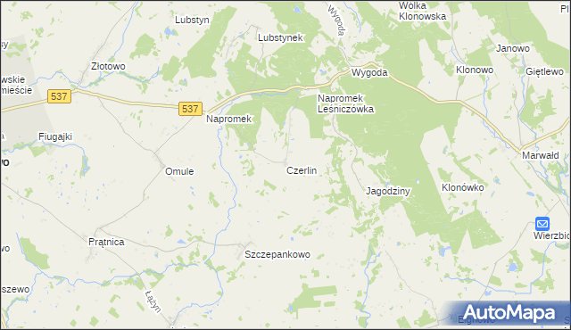 mapa Czerlin gmina Lubawa, Czerlin gmina Lubawa na mapie Targeo