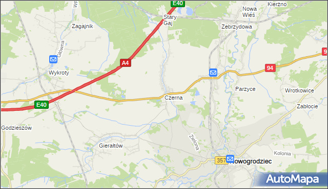 mapa Czerna gmina Nowogrodziec, Czerna gmina Nowogrodziec na mapie Targeo