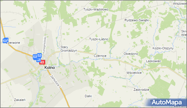 mapa Czernice gmina Kolno, Czernice gmina Kolno na mapie Targeo