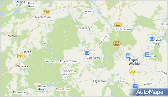 mapa Czerniec gmina Trąbki Wielkie, Czerniec gmina Trąbki Wielkie na mapie Targeo