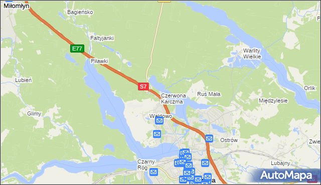 mapa Czerwona Karczma gmina Ostróda, Czerwona Karczma gmina Ostróda na mapie Targeo
