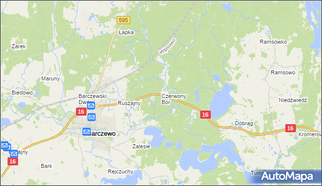 mapa Czerwony Bór gmina Barczewo, Czerwony Bór gmina Barczewo na mapie Targeo