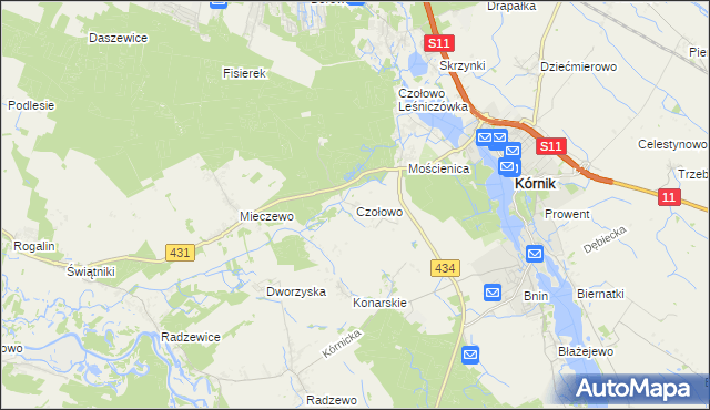 mapa Czołowo gmina Kórnik, Czołowo gmina Kórnik na mapie Targeo