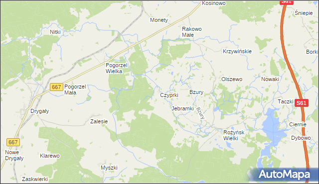 mapa Czyprki gmina Prostki, Czyprki gmina Prostki na mapie Targeo